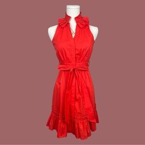 1901 Red Ruffled Tie Front Mini Dress